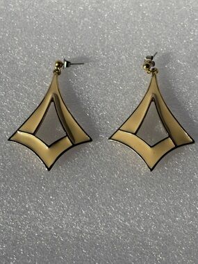 Vintage Cream Enamel Geometric Drop Earrings